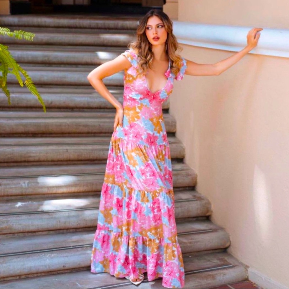 Amada - Floral Maxi Dress in Pink and Orange